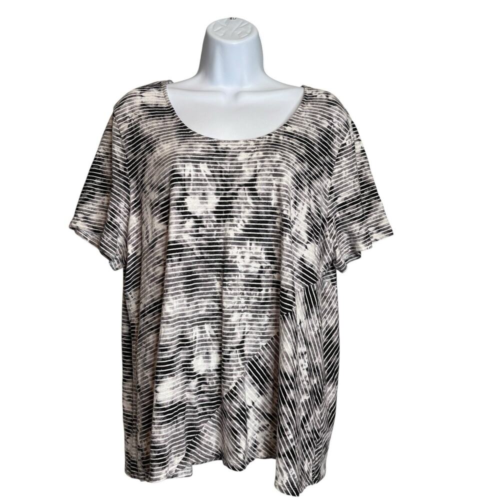 J Jill Pure Jill Women's Gray Tie‎ Dye Striped Linen Blend Top Size 2X Casual